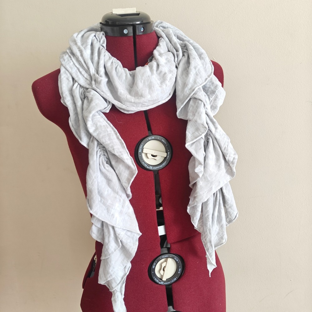 hapi by hapiru Grey Ruffled Ruched Scarf Made in USA NWT Bohemian Textured Y2K